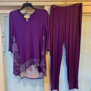 NWOT Anthony Originals Loungewear/Pajama Set 3/4 Length Sleeve Purple Size Large